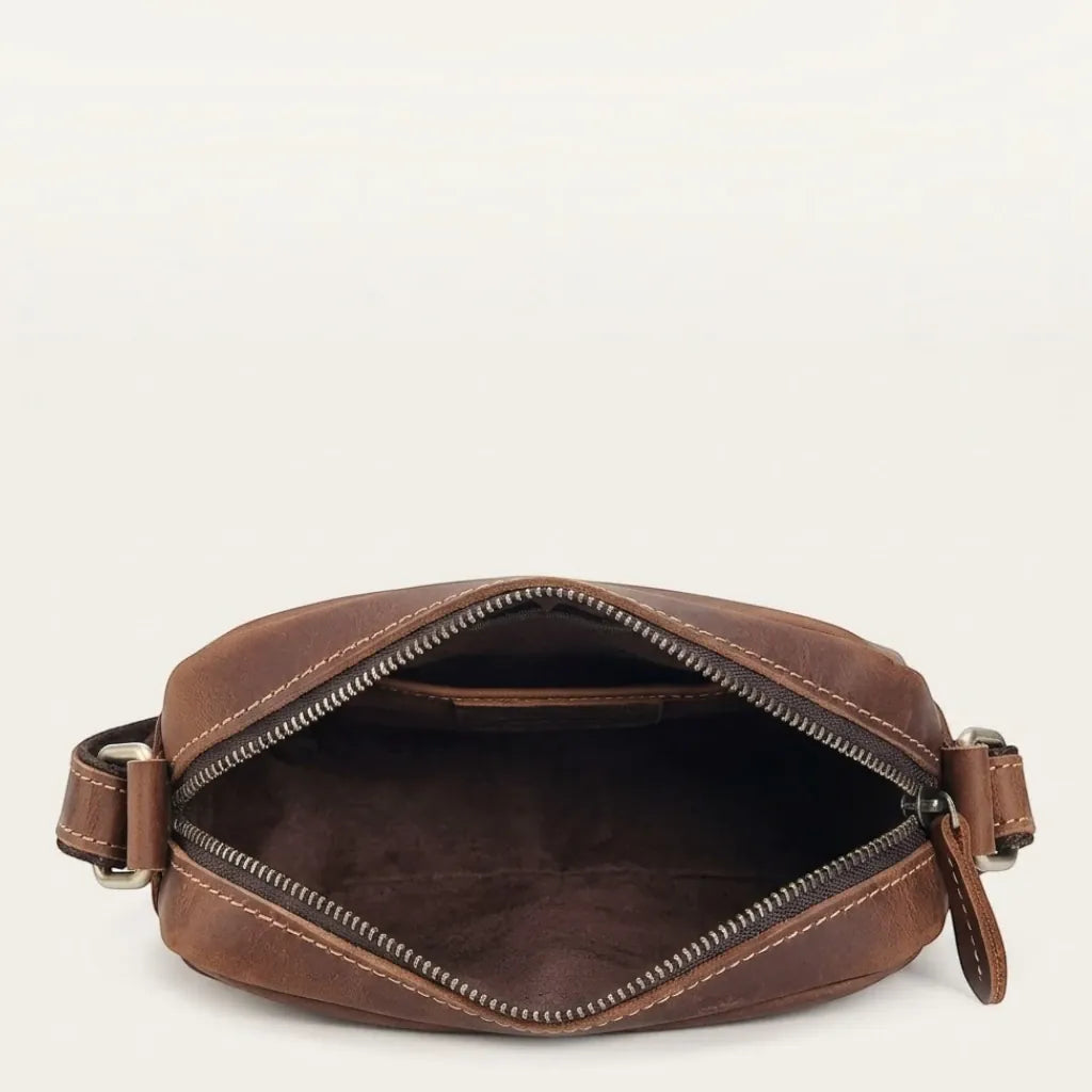 Sac bandoulière en cuir surpiqué rectangulaire Marron