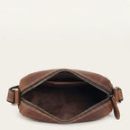 Sac bandoulière en cuir surpiqué rectangulaire Marron