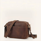 Sac bandoulière en cuir surpiqué rectangulaire Marron