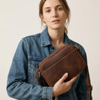 Sac bandoulière en cuir surpiqué rectangulaire Marron