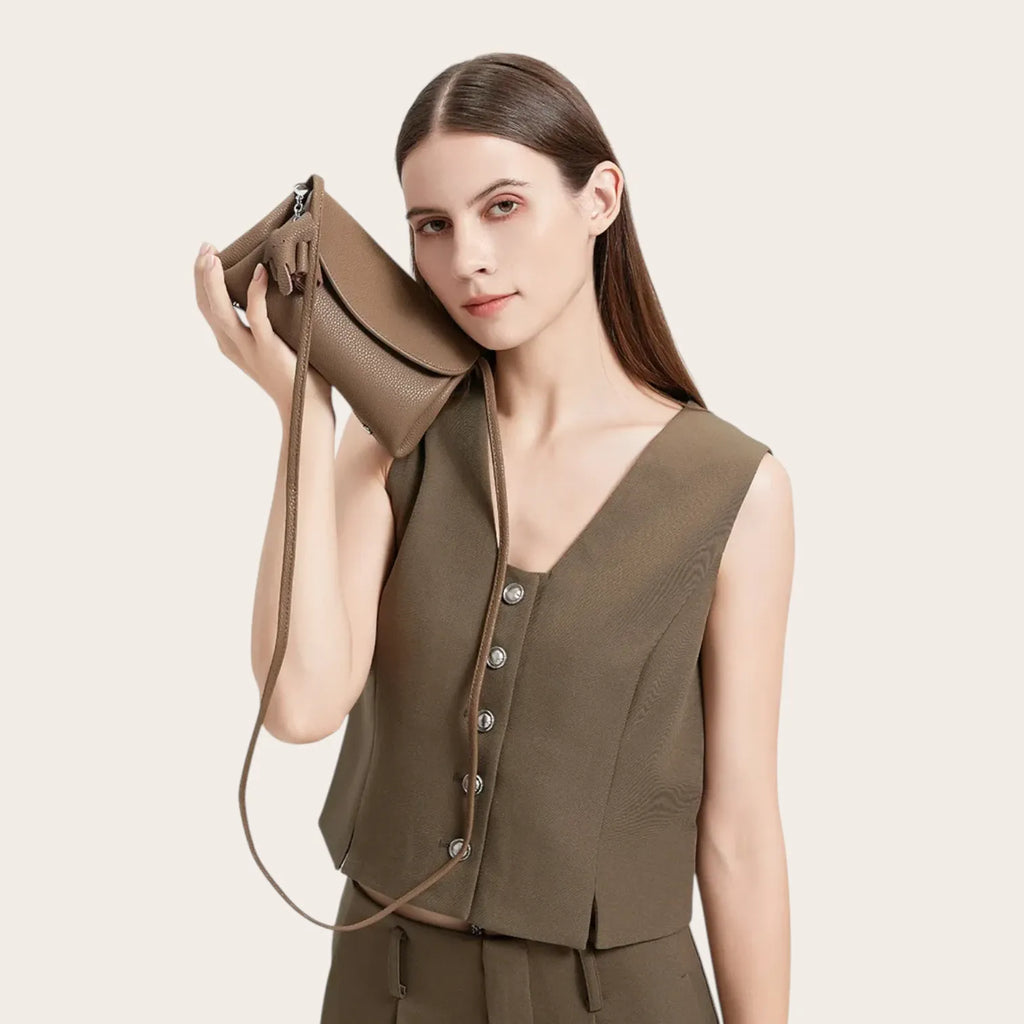 Sac bandoulière messager en cuir Khaki