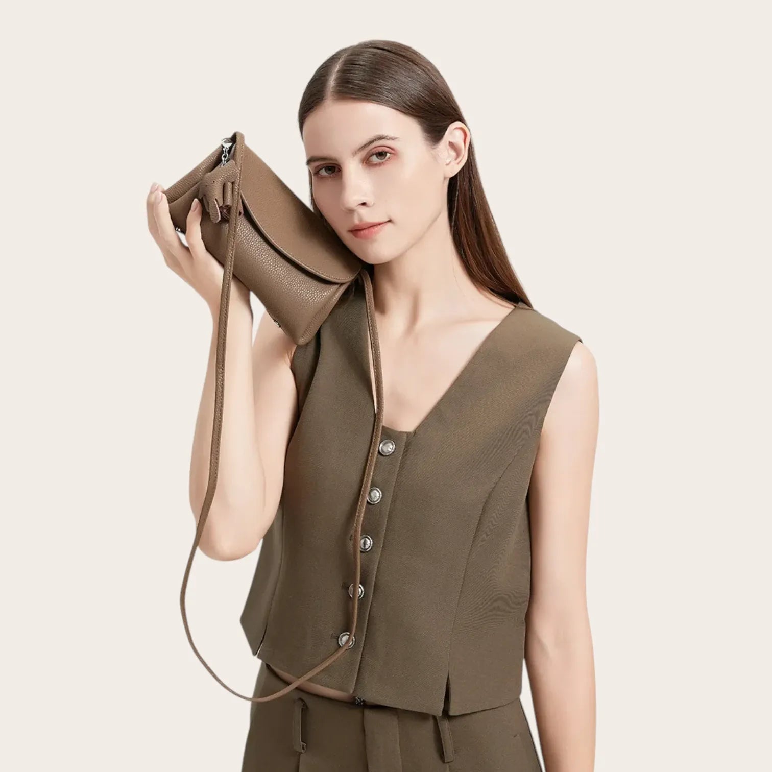 Sac bandoulière messager en cuir Khaki