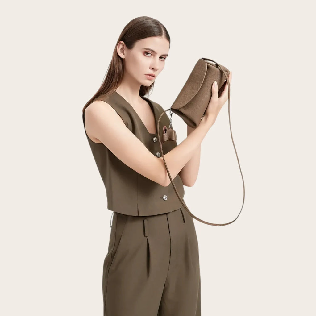Sac bandoulière messager en cuir Khaki