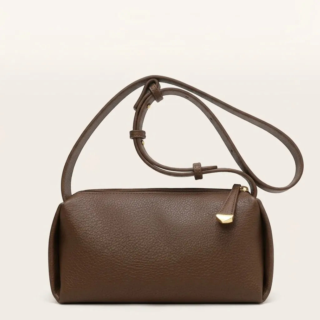 Sac bandoulière oreiller cuir vegan grainé Marron