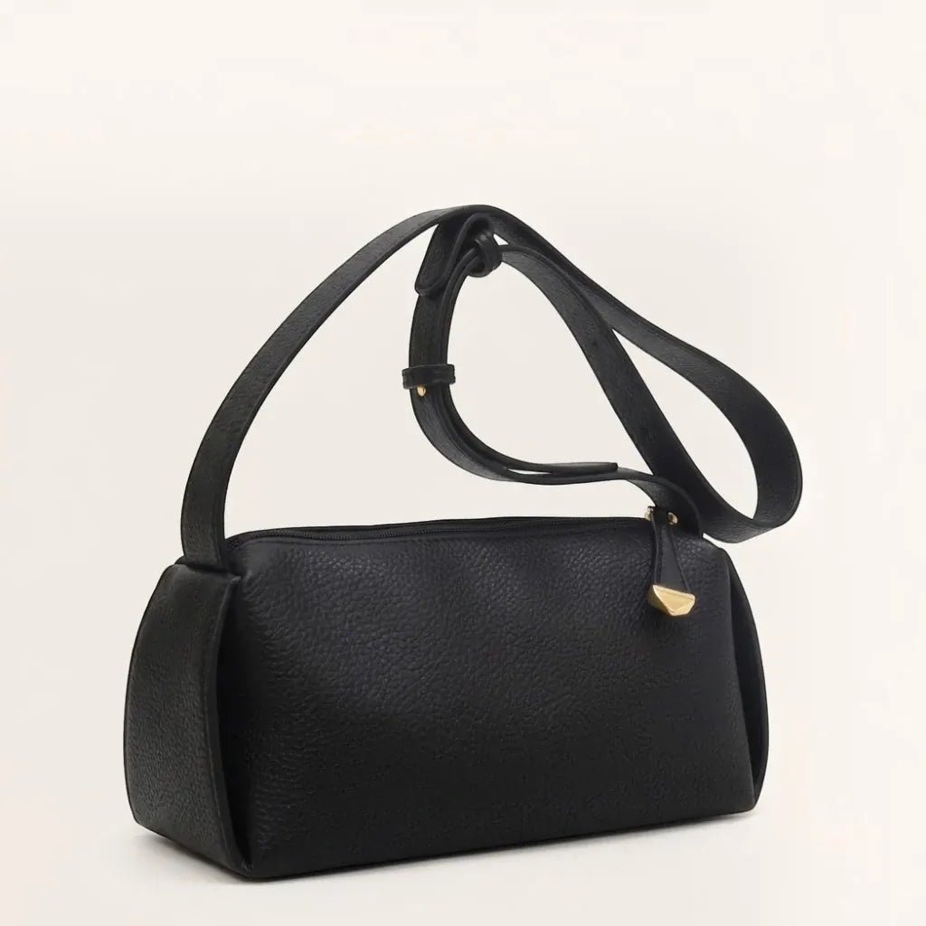 Sac bandoulière oreiller cuir vegan grainé Noir