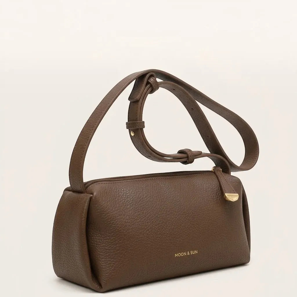 Sac bandoulière oreiller cuir vegan grainé Marron