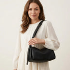 Sac bandoulière oreiller cuir vegan grainé Noir