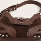 Sac bandoulière similicuir clouté pour femme, vue 3 - Café