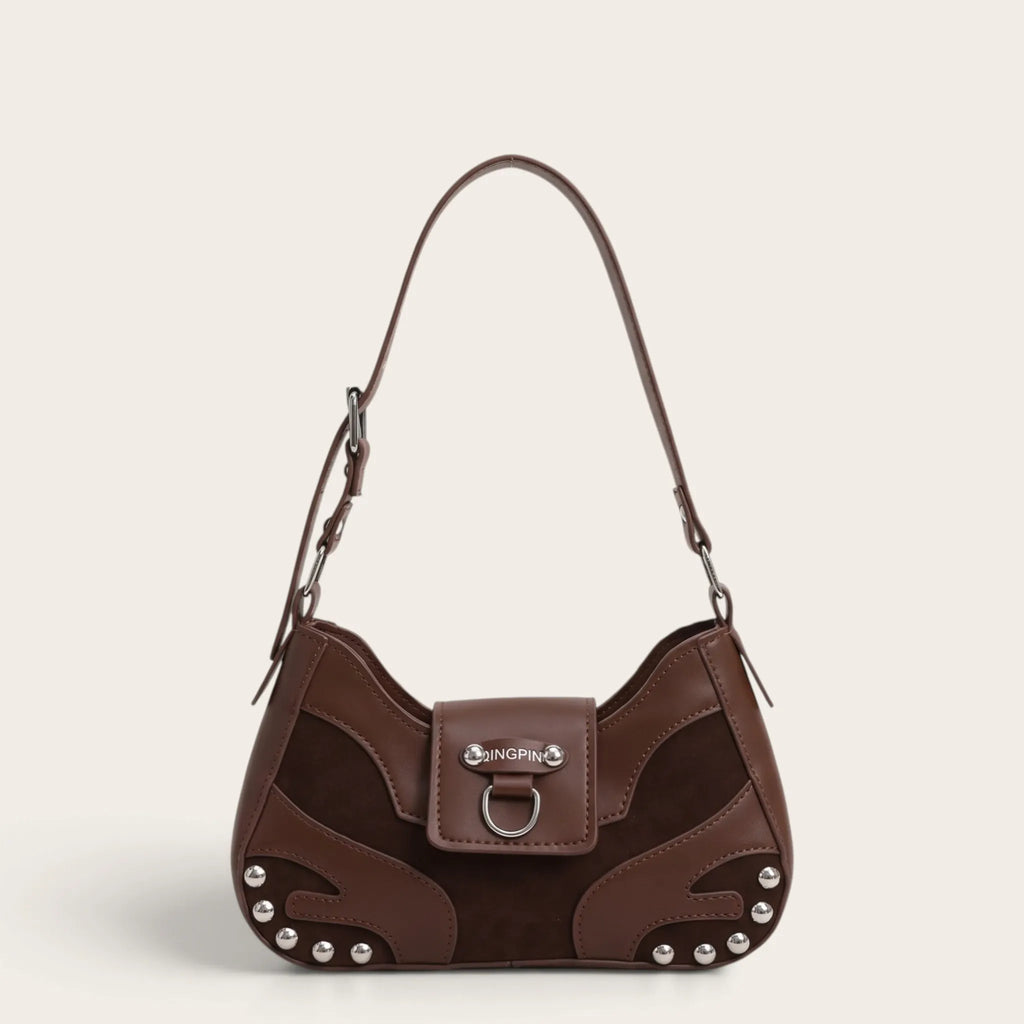 Sac bandoulière similicuir clouté pour femme, vue 1 - Café