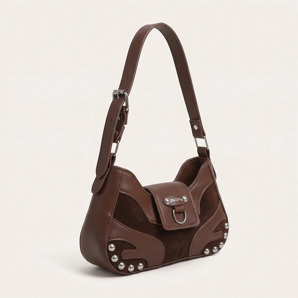 Sac bandoulière similicuir clouté pour femme, vue 2 - Café