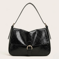 Sac bandoulière rabat similicuir brillant vintage Noir