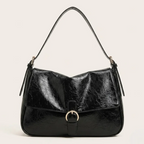 Sac bandoulière rabat similicuir brillant vintage Noir