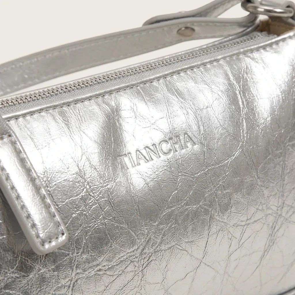 Sac bandoulière rectangulaire en similicuir crouté Argent