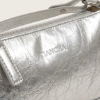 Sac bandoulière rectangulaire en similicuir crouté Argent