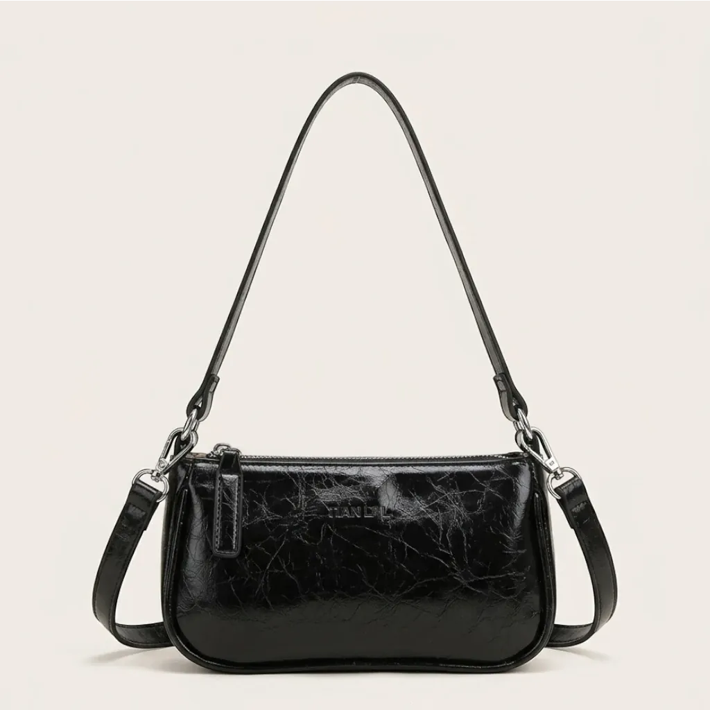 Sac bandoulière rectangulaire en similicuir crouté Noir