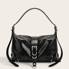 Sac bandoulière similicuir brillant multi-boucles Noir