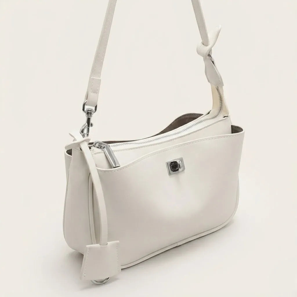 Sac bandoulière similicuir lisse manchette Blanc