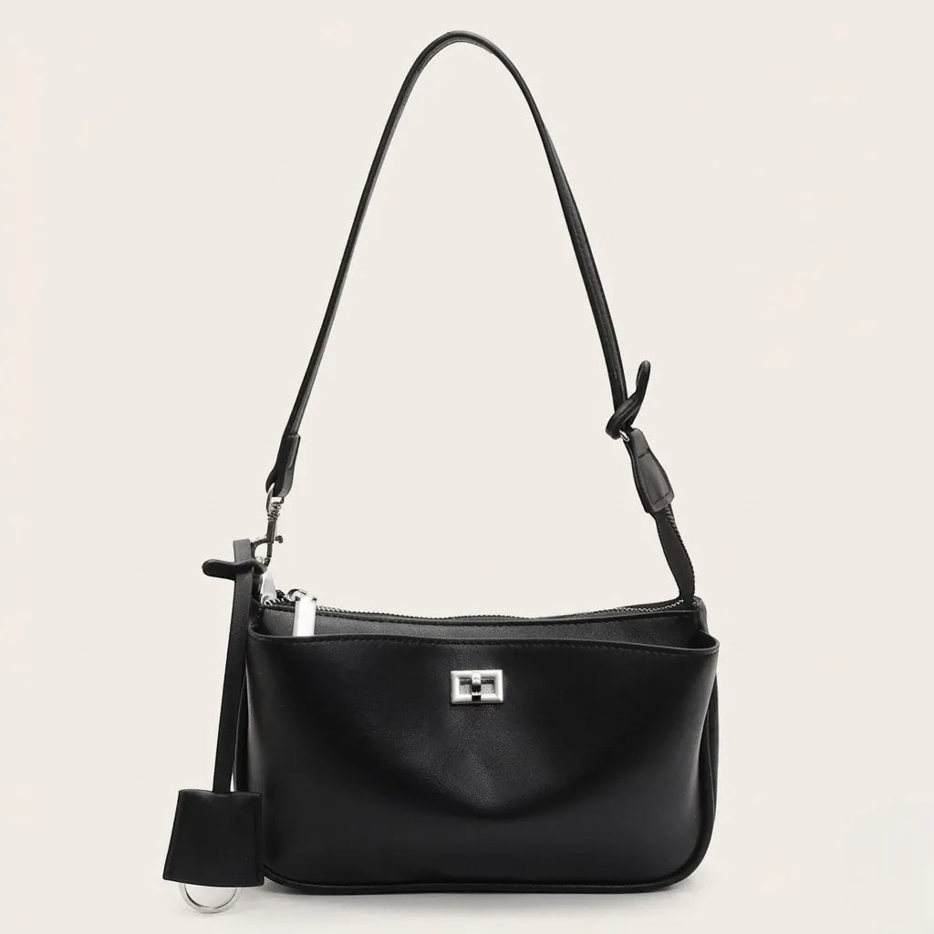 Sac bandoulière similicuir lisse manchette Noir