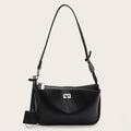 Sac bandoulière similicuir lisse manchette Noir