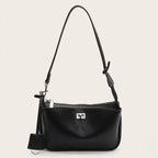 Sac bandoulière similicuir lisse manchette Noir