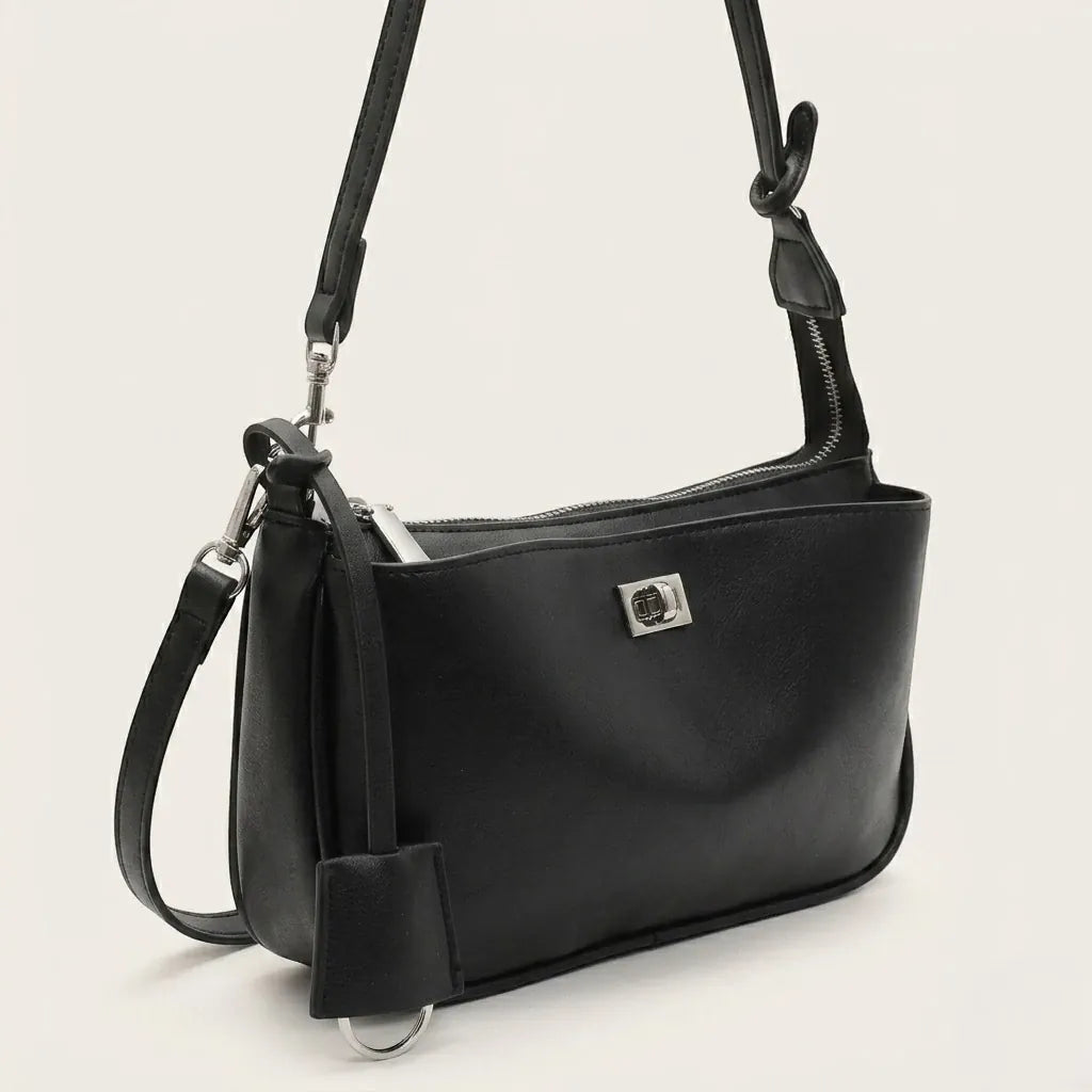 Sac bandoulière similicuir lisse manchette Noir