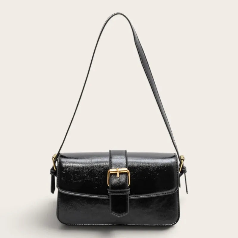 Sac bandoulière similicuir verni boucle Noir