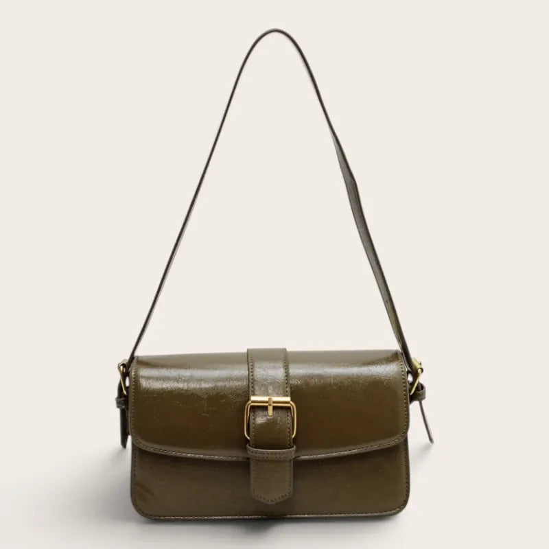 Sac bandoulière similicuir verni boucle Vert