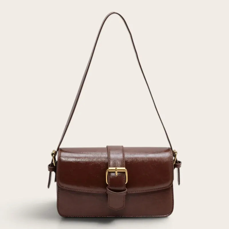 Sac bandoulière similicuir verni boucle Marron