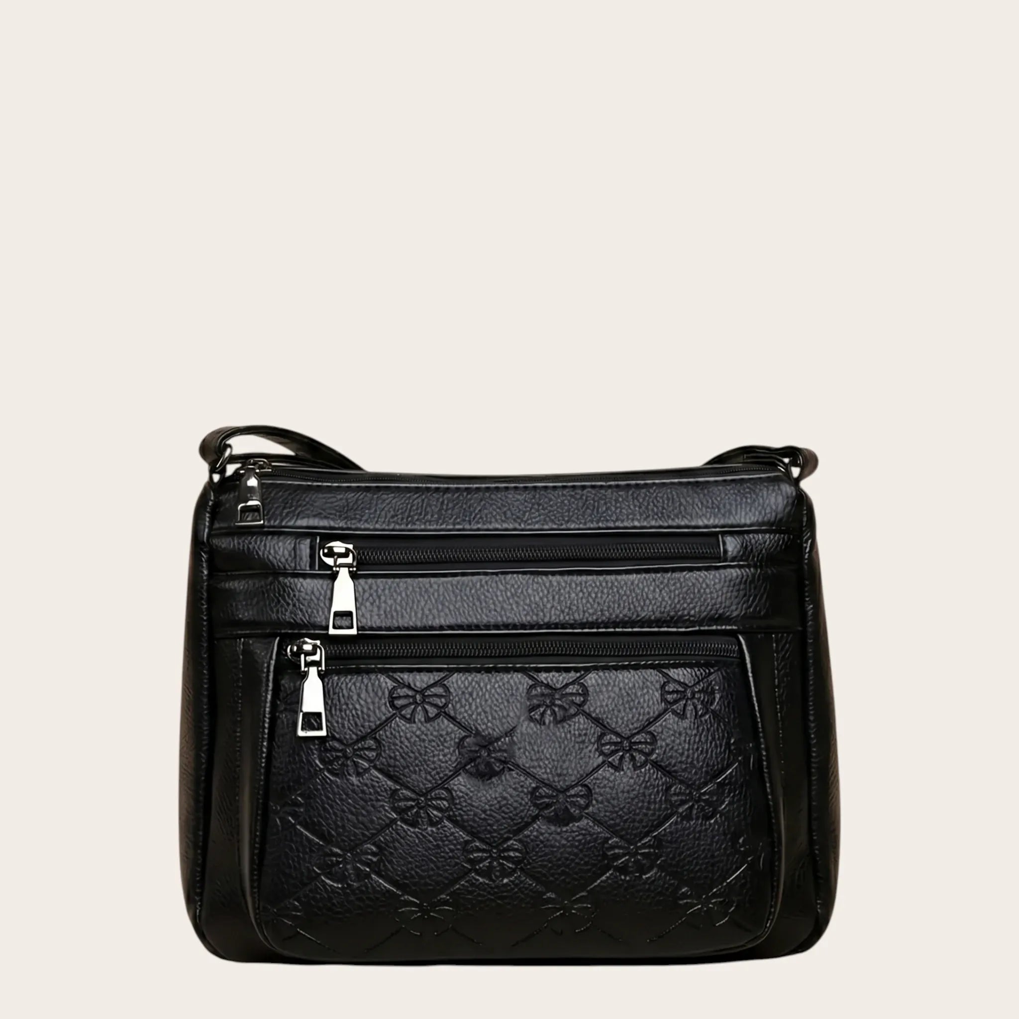 Sac bandoulière triple zippe en cuir vegan grainé