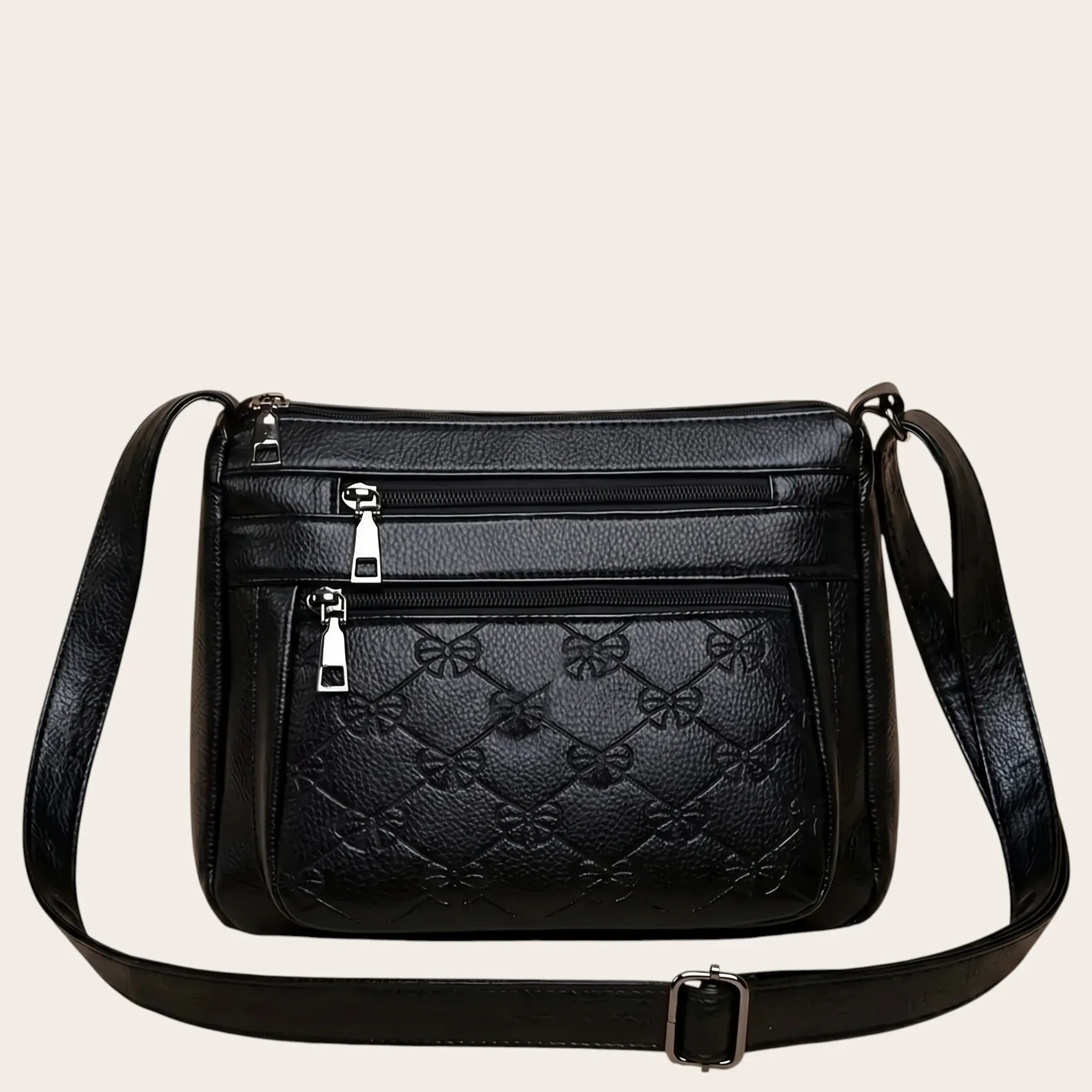 Sac bandoulière triple zippe en cuir vegan grainé