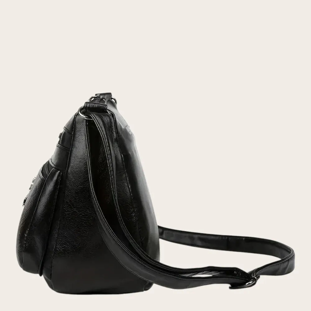 Sac bandoulière triple zippe en cuir vegan grainé