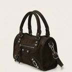 Sac boston rivet biker suédine Café
