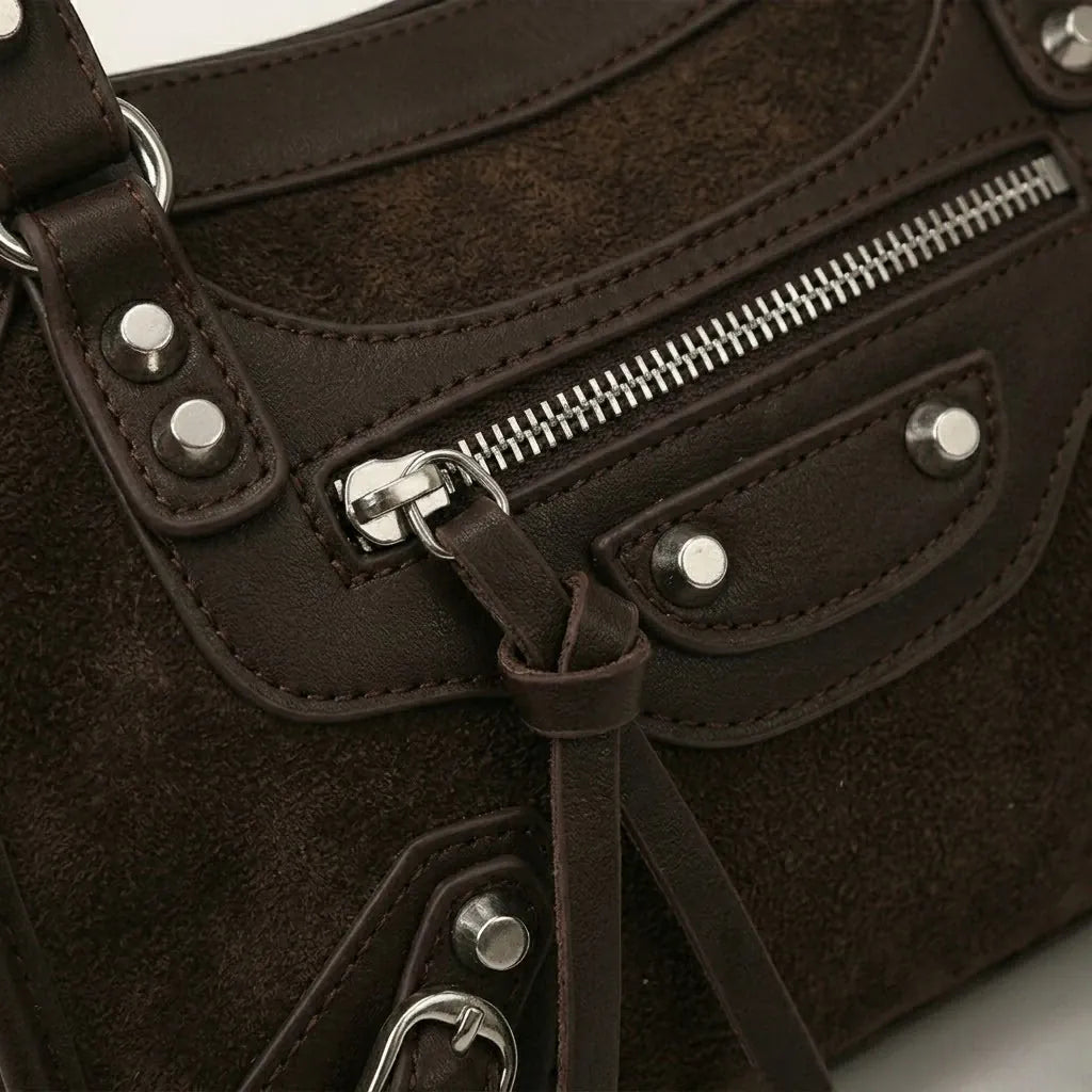 Sac boston rivet biker suédine Café