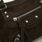 Sac boston rivet biker suédine Café