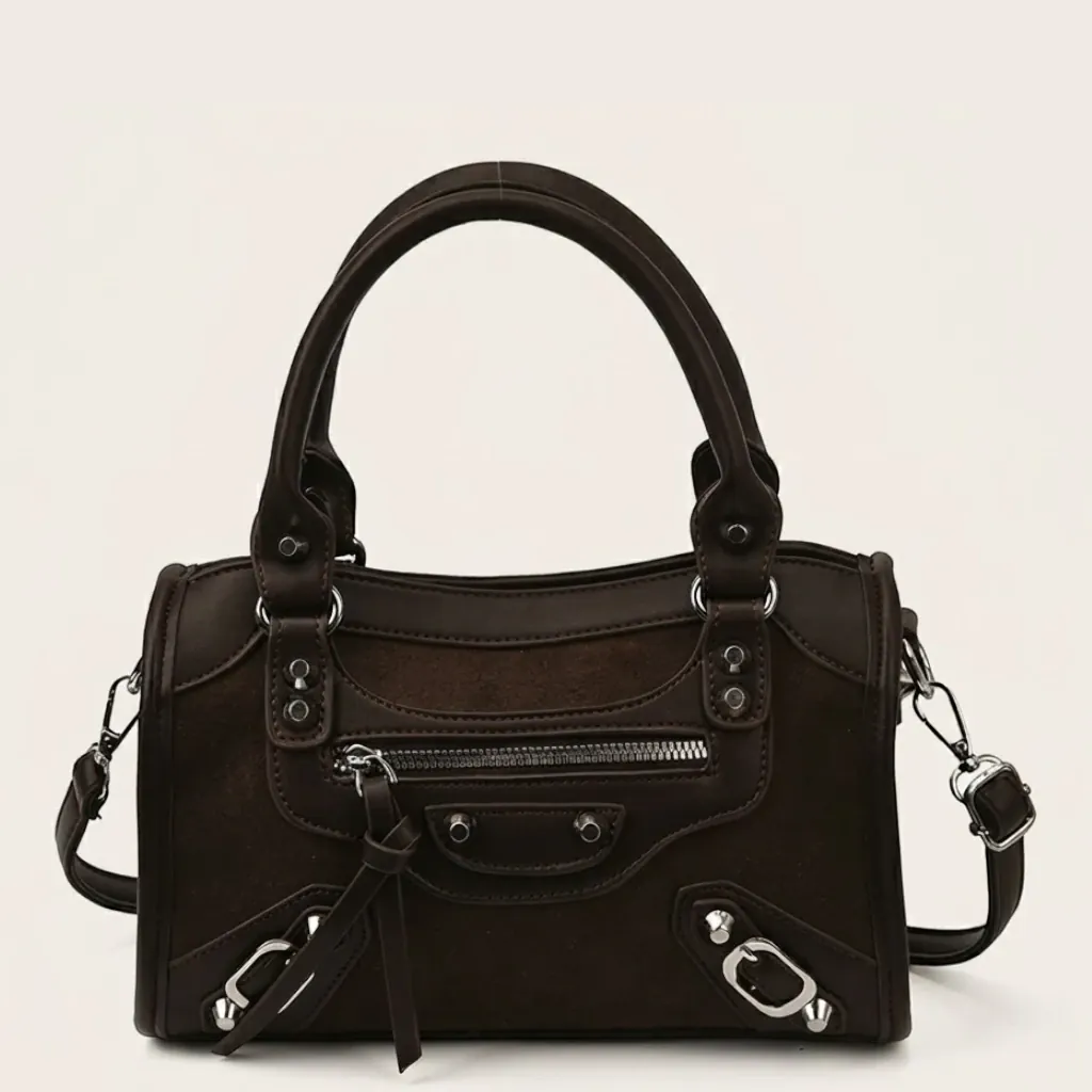 Sac boston rivet biker suédine Café