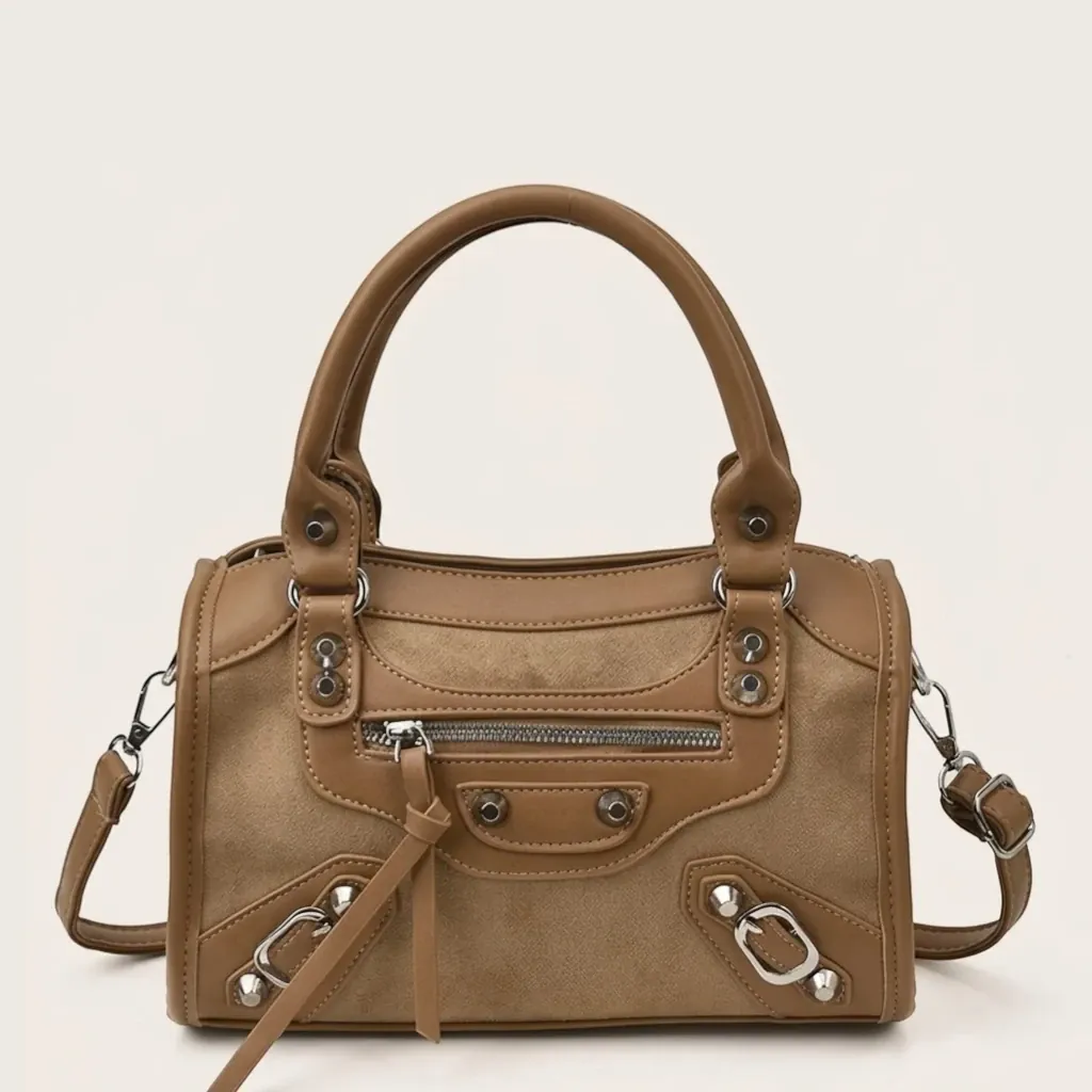 Sac boston rivet biker suédine Khaki
