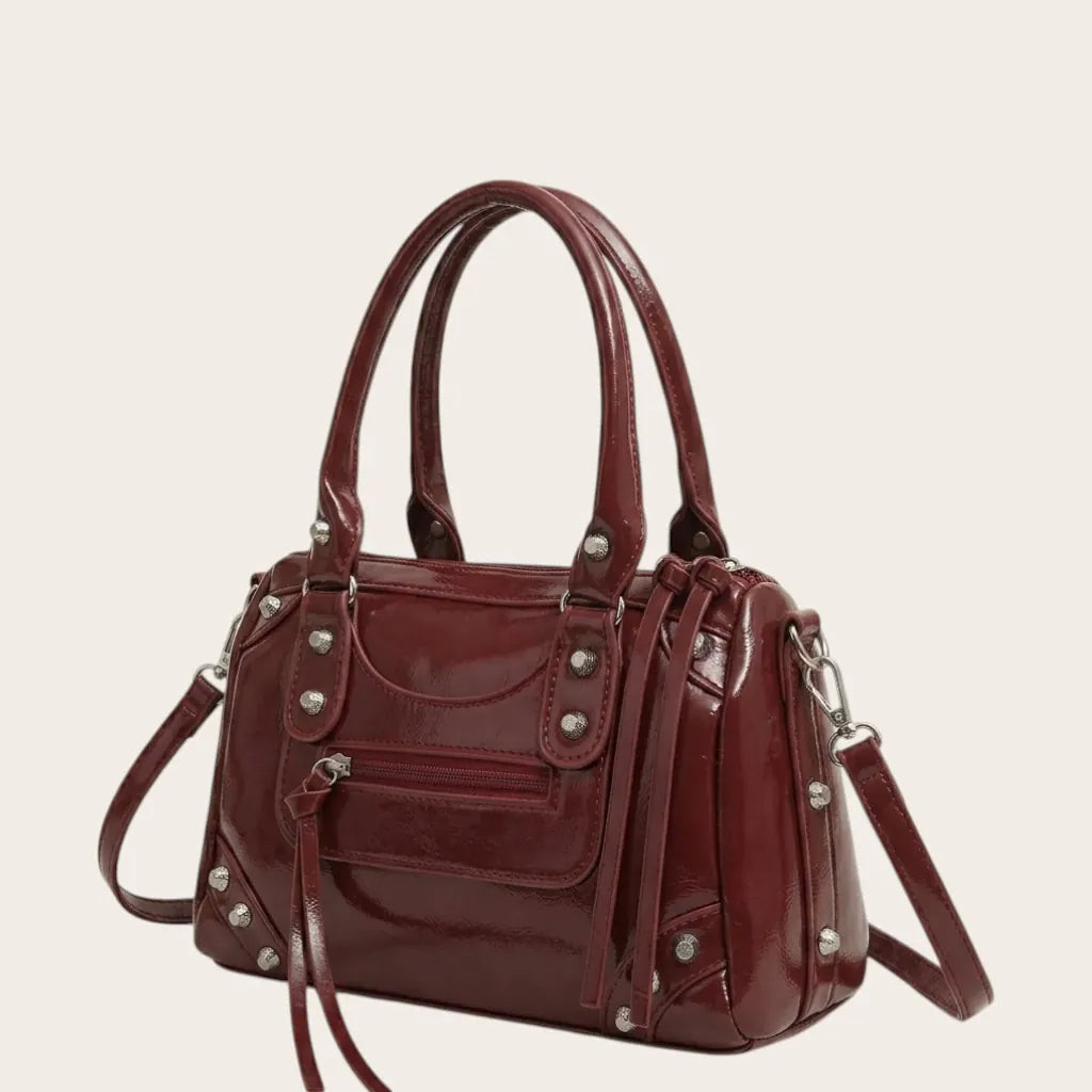 Sac boston verni studs rock Rouge