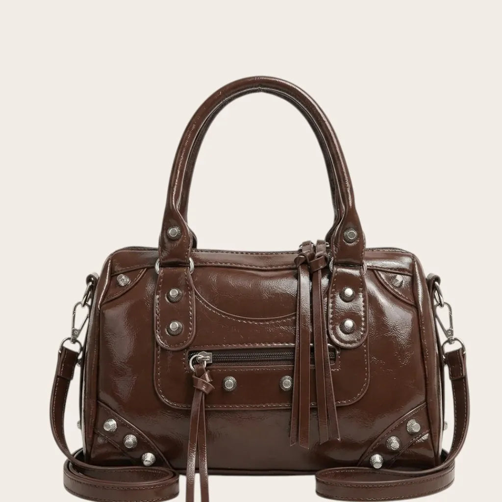 Sac boston verni studs rock Marron