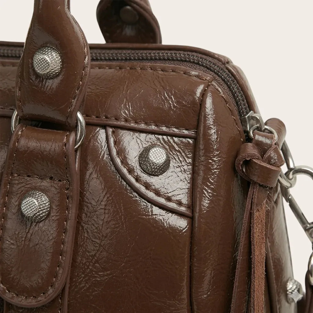 Sac boston verni studs rock Marron