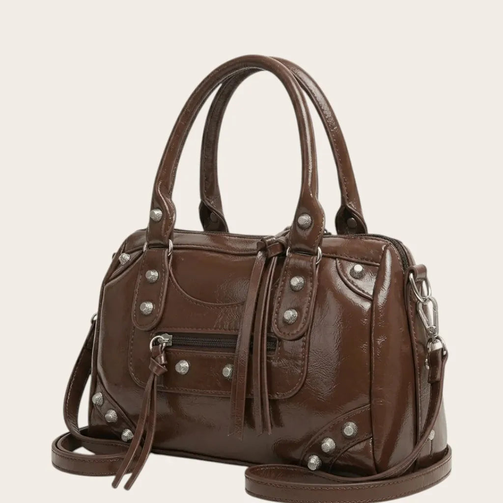 Sac boston verni studs rock Marron