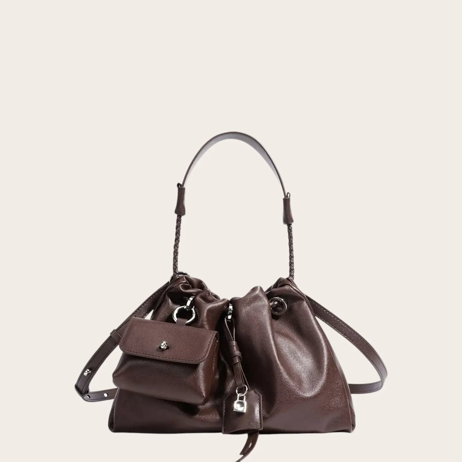 Sac bourse cuir pochette Café