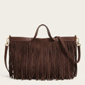 Sac cabas allongé a frange Café