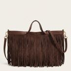 Sac cabas allongé a frange Café