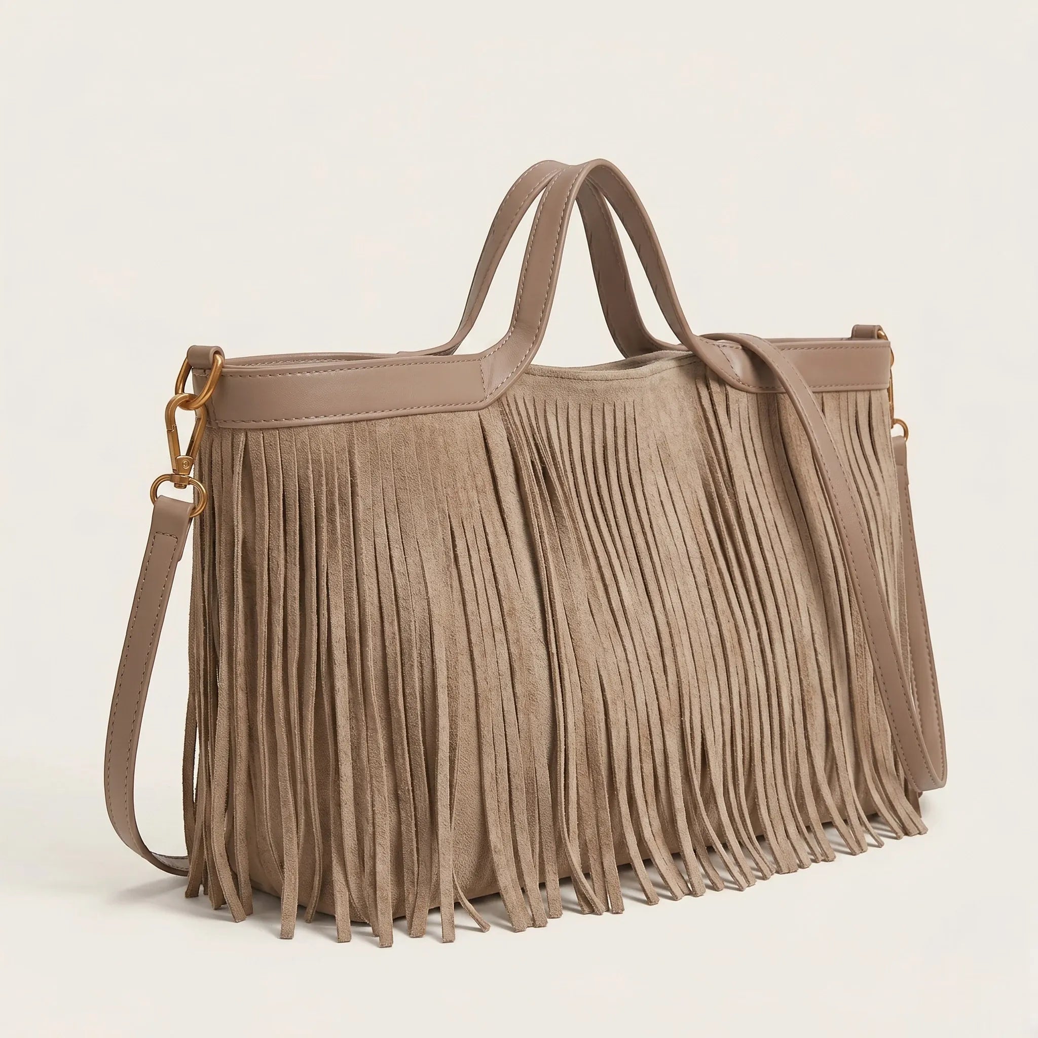 Sac cabas allongé a frange Khaki