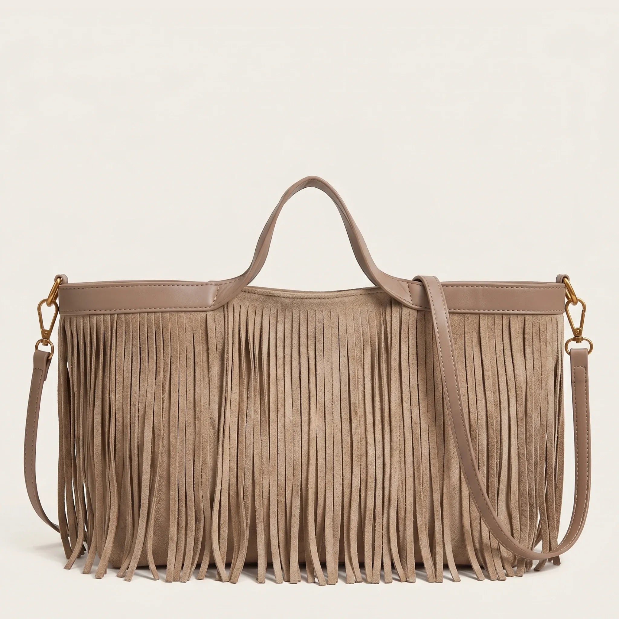 Sac cabas allongé a frange Khaki