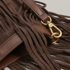 Sac cabas allongé a frange Café
