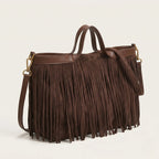 Sac cabas allongé a frange Café