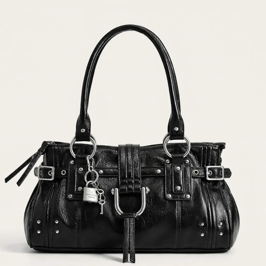 Sac cabas biker clous cadenas vintage Noir