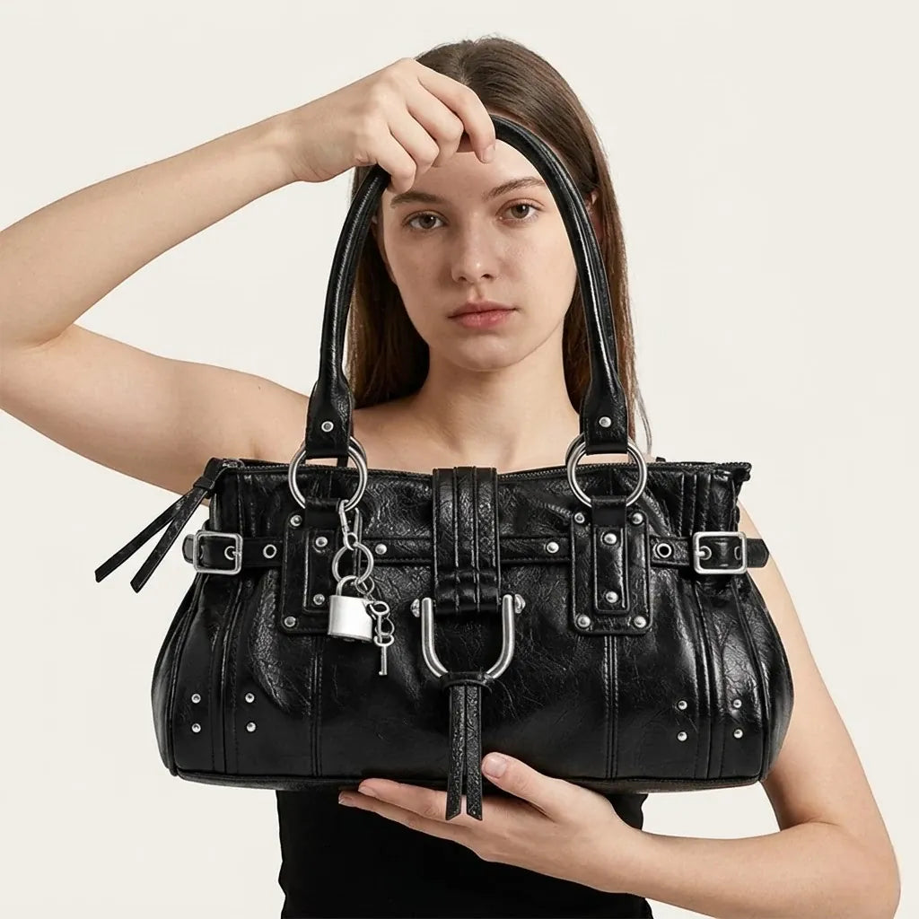 Sac cabas biker clous cadenas vintage Noir