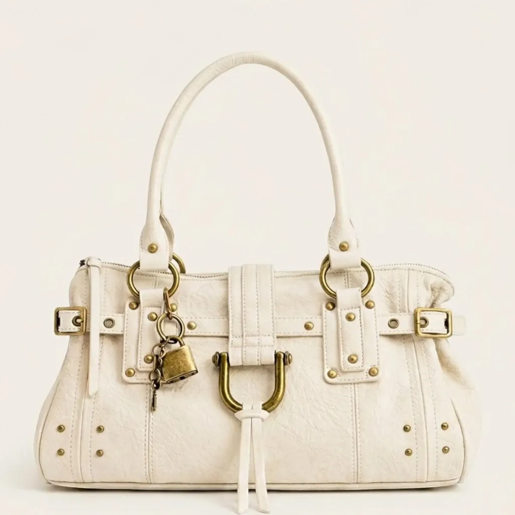 Sac cabas biker clous cadenas vintage Blanc